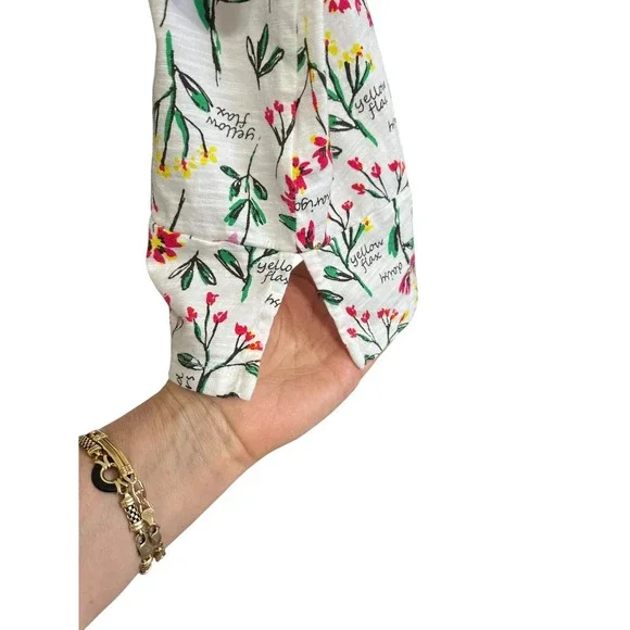 Lands End Womens 1X 16W-18W Wildflower Botanical Print 3/4 Sleeve Slub Knit Top - Picture 5 of 9